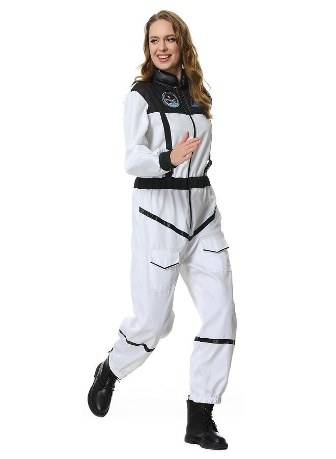 GRAJTCIN Astronaut Costume Adult Space Suit for Women Funny Pilot Uniform Jumpsuit Men Halloween Cosplay Outfit (M, White) - Image 2